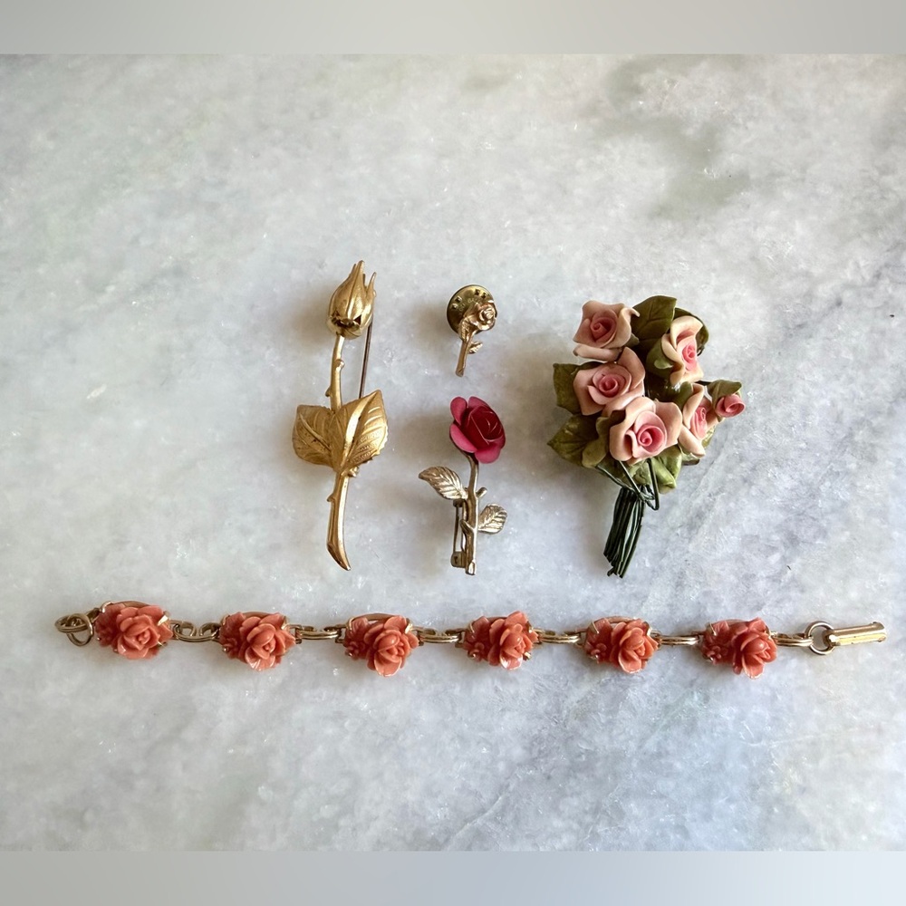 Vintage Rose Brooch and Bracelet Set